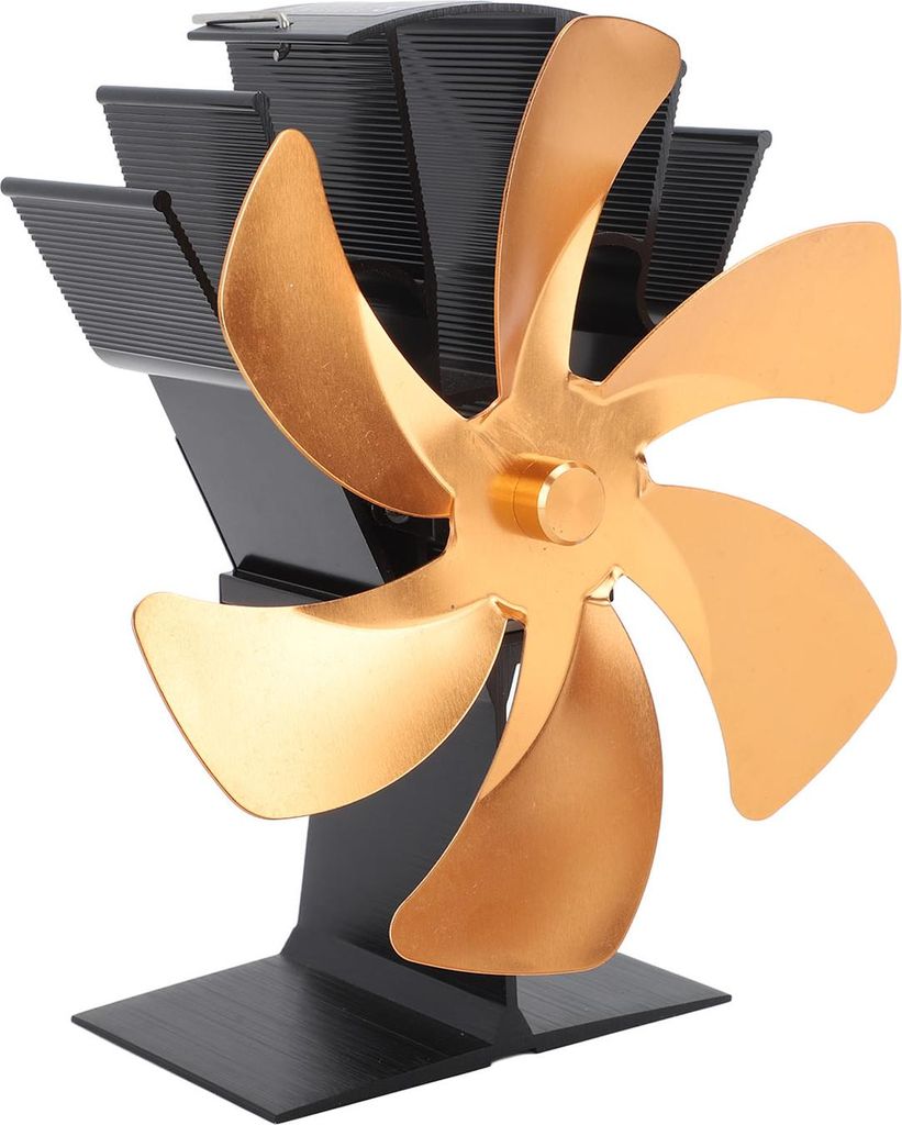Vertical Stove Fan 6 Blades Thermal Fan Heat Powered Fast Warm Circulation Handle Design Stove Top Fan for Fireplace Gold