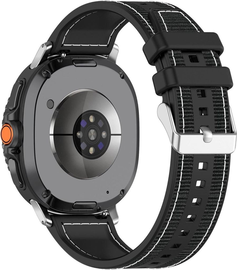 Für Samsung Galaxy Watch 8 / 8 Classic Hybrid Nylon Geflochtenes Silikon Armband Schwarz