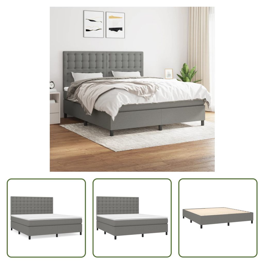 The Living Store Boxspringbett mit Matratze Dunkelgrau 160x200 cm Stoff