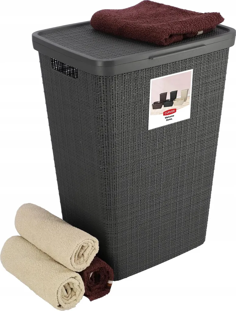 Boîte à linge 58 L en PP gris - Panier ergonomique et résistant