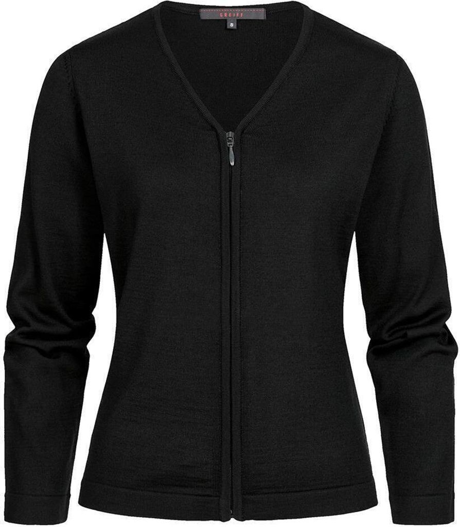 Greiff STRICK Damen Strickjacke V-Neck Reißverschluss Schwarz M