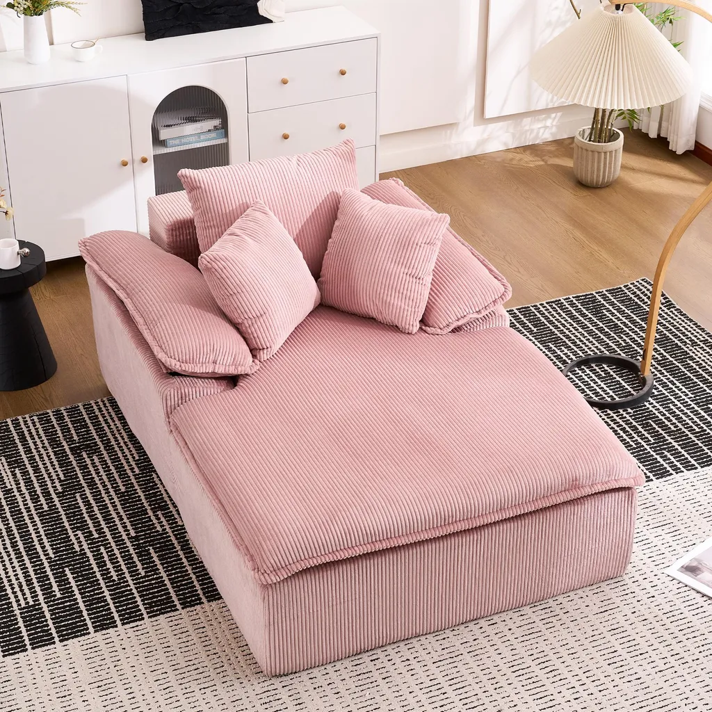 Méridienne rose en velours côtelé OKWISH avec grand dossier confortable