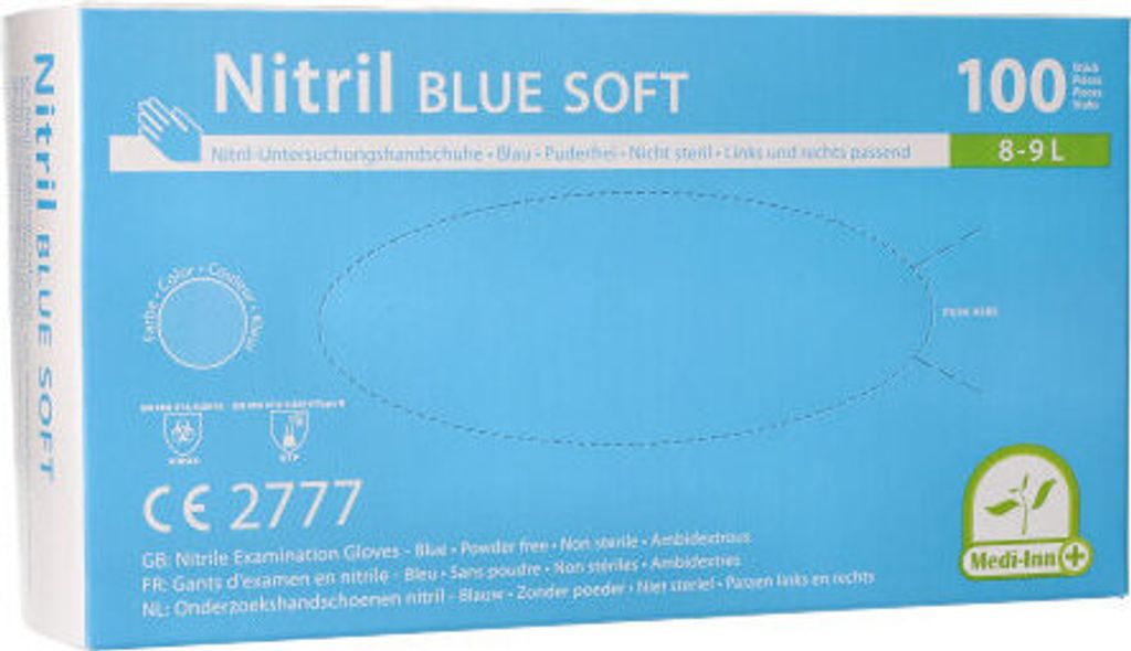 Medi-Inn Nitril blue soft Einmalhandschuhe | blau | latexfrei und puderfrei (Größe: L, 10 x 100 = 1000 Stück)