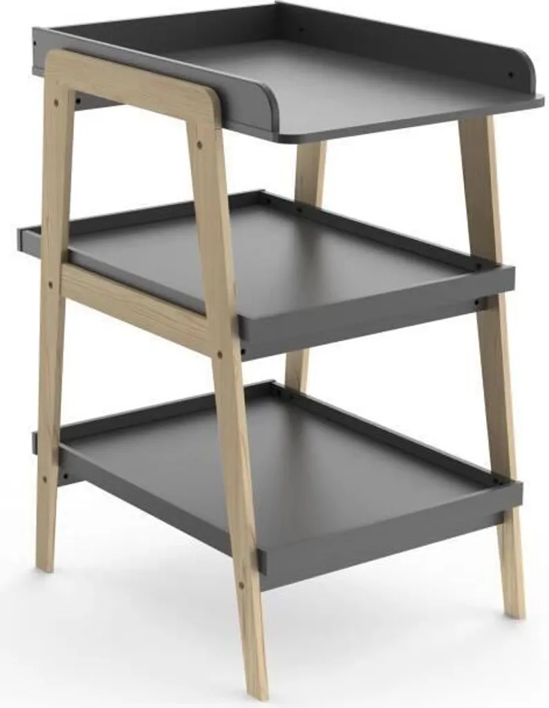 Table à langer Robuste TSUGA en Bois Gris Graphite - Hauteur 101cm