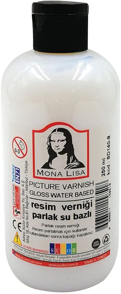 Monalisa Acryl Glanz-Lack Firnis Farbloser Klarlack | Vergilbt Nicht | Witterungsbeständig | Oberflächenfinish auf Wasserbasis | Perfekt für Hobby,
