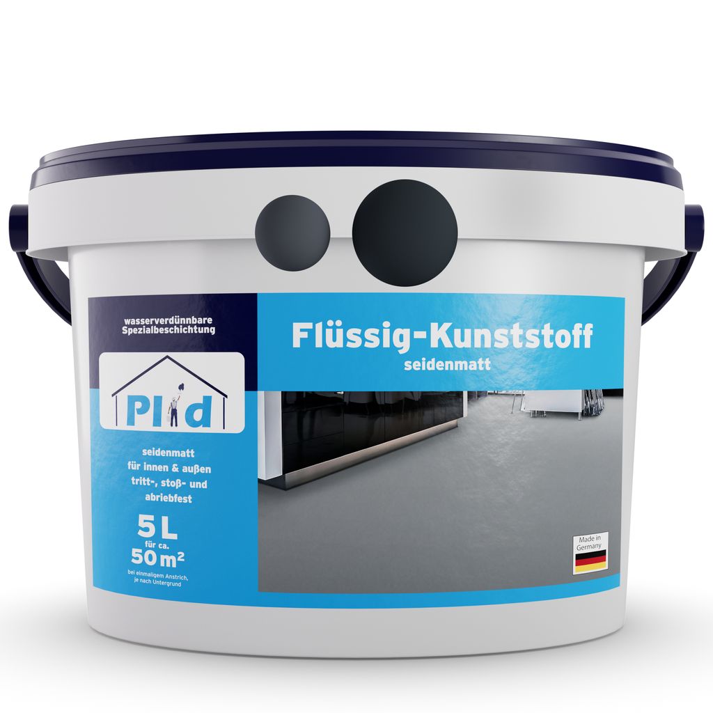 Plid Flüssigkunststoff für Innen & Außen, Anthrazitgrau 5L für ca. 50m² - Betonfarbe, Bodenbeschichtung Terrasse, Werkstatt & Keller - Flüssi...