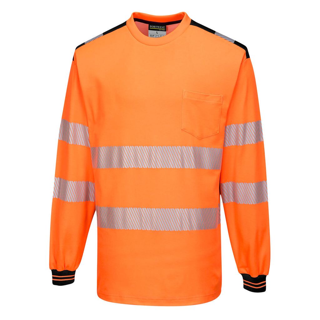 Portwest T185 PW3 Hi-Vis T-Shirt, langarm Orange/Black Gr. L