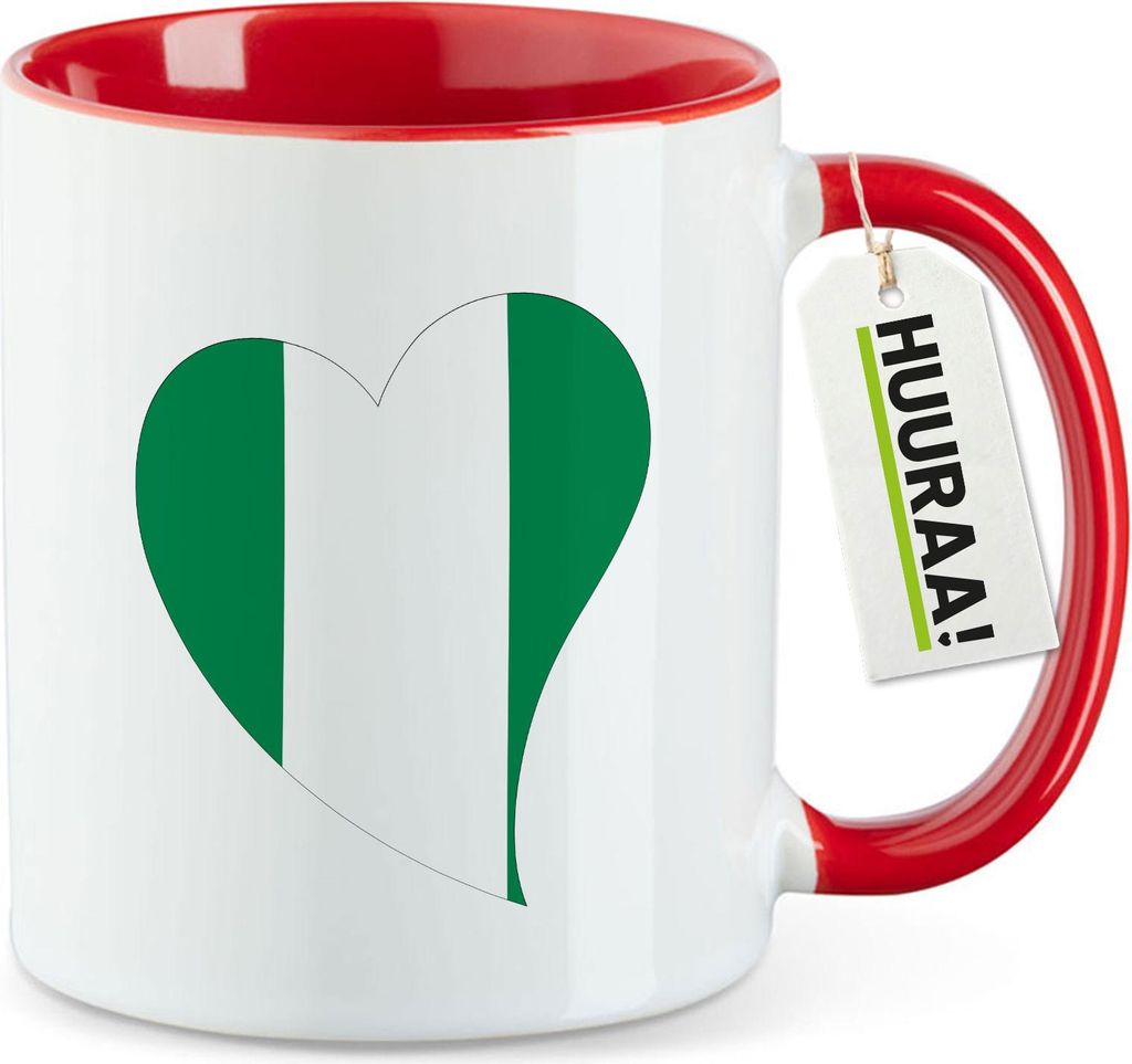 Huuraa Kaffeetasse Nigeria Flagge Herz 330ml Rot Keramik Kaffeebecher Geschenkidee