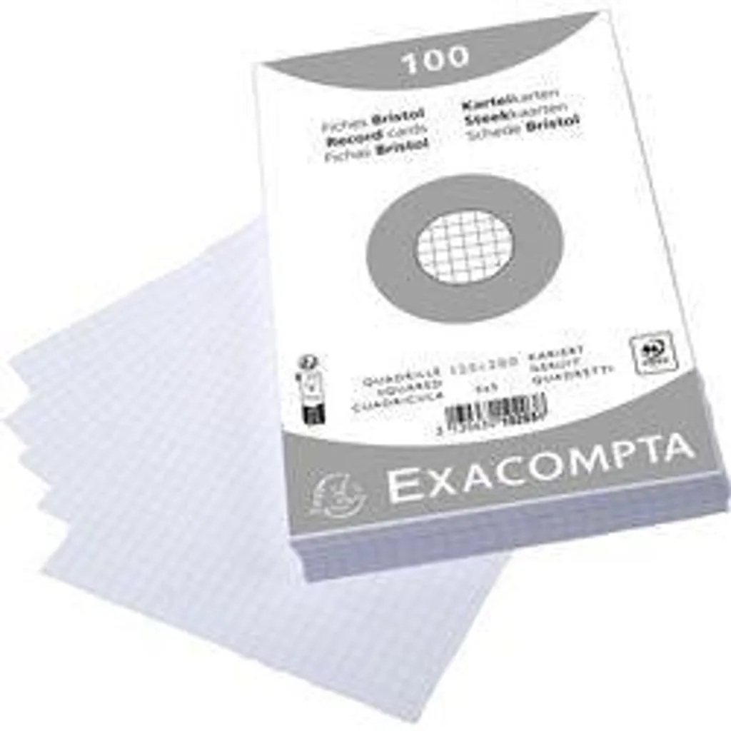 Lot de 12x Fiches Bristol Quadrillées 125x200 Exacompta 10203E Blanc