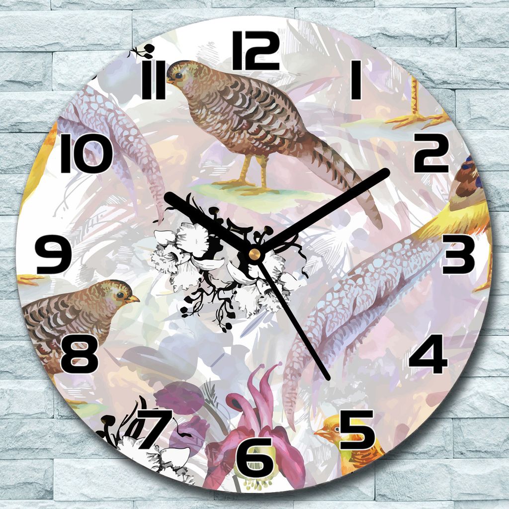 Wanduhr aus Glas Rund fi 30 Wild Fasan rosa Quarz Deko Wohnzimmer Büro