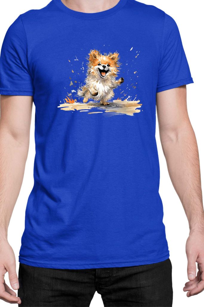 Herren T-Shirt Funny Dogs Breeds Pomeranian Dog Breed, Man 2XL / Blau