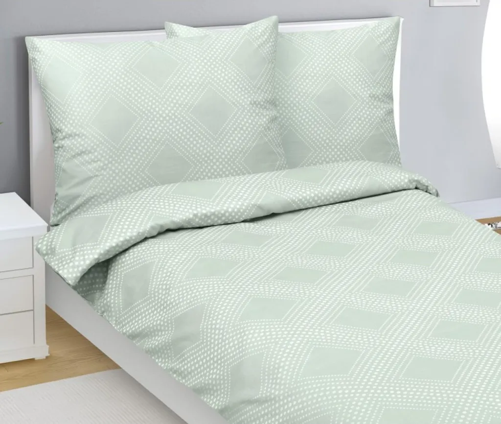 Parure lit anti-transpiration lin coton satiné blanc menthe 140x220