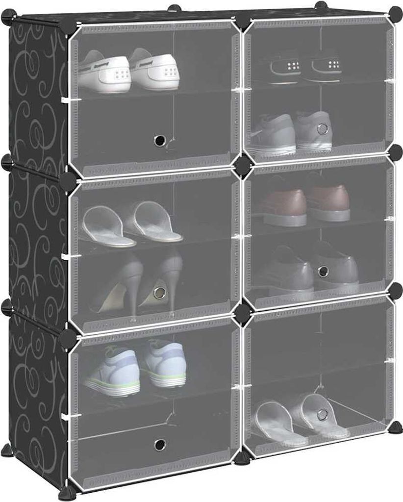 HOMMIE Regalsystem mit 6 Würfeln und Türen Schwarz PP DE496836 - Schuhregale