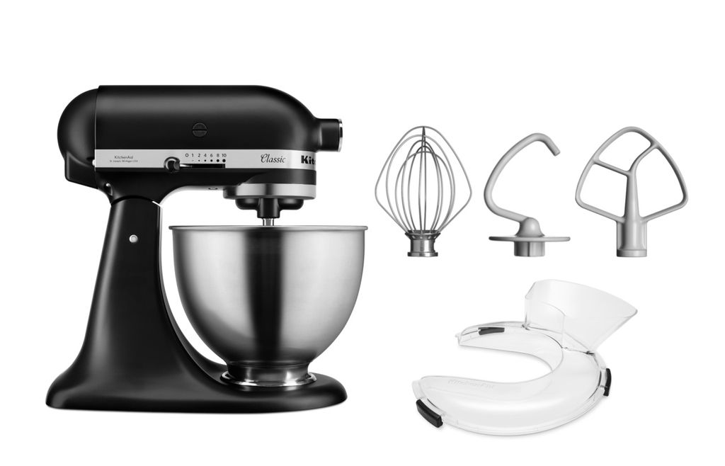 KitchenAid 4,3 L 5K45SS Classic Küchenmaschine Set 1 + Spritzschutz, Farbe:Onyx Schwarz