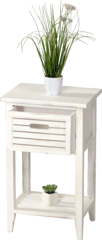 Kommode Beistelltisch, 57x35x27cm, Shabby-Look, Vintage weiß