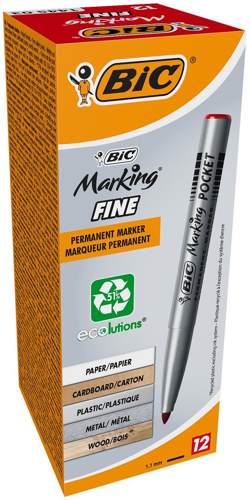 BIC Marking Pocket 1445, Červená, Kuličkový hrot, Červená, Obrázek produktu 