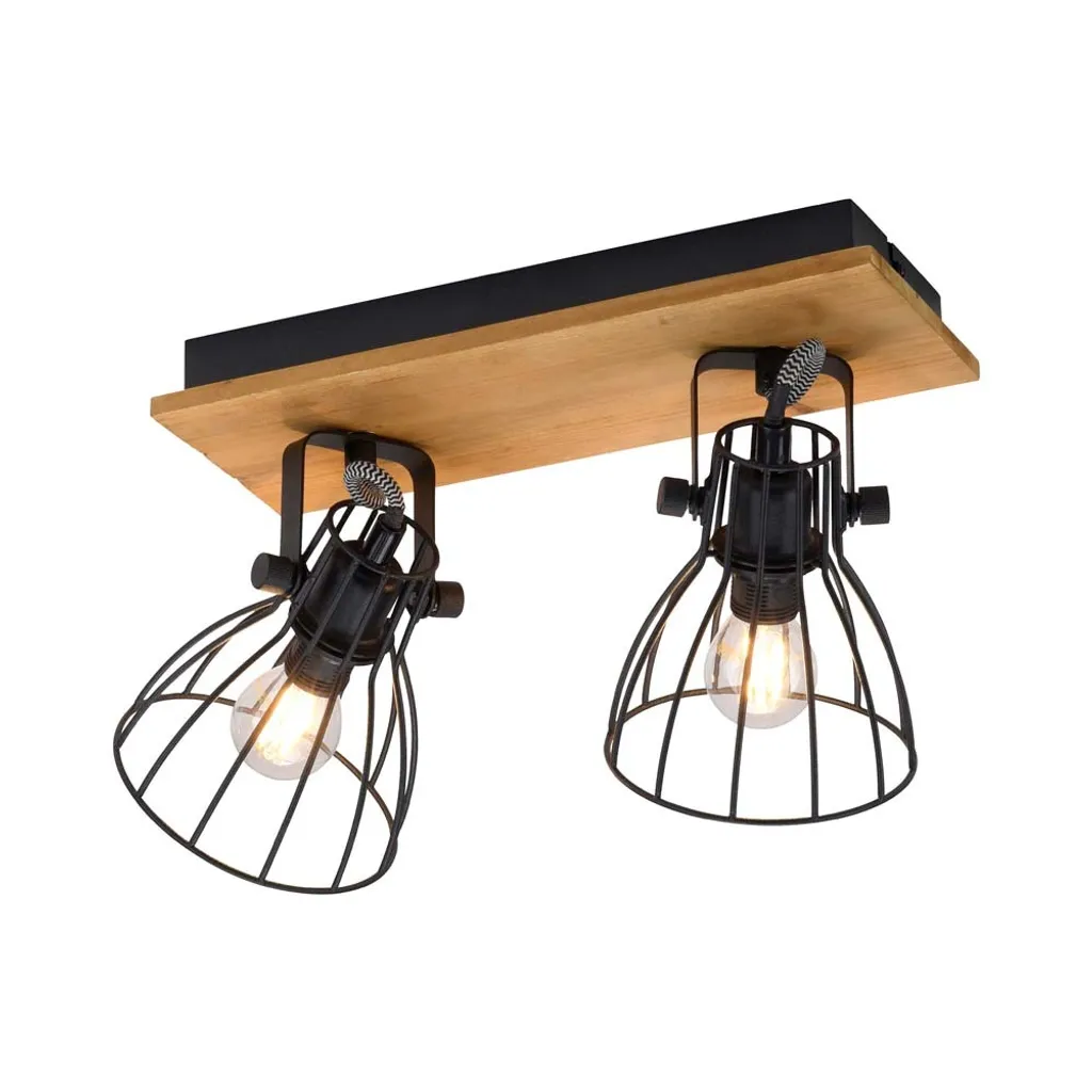 Plafonnier bois et métal noir orientable pour éclairage de plafond bas - 4