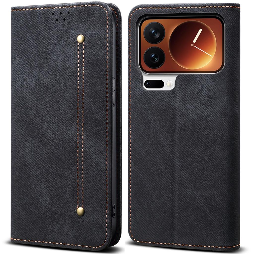 Leder Hülle für Xiaomi 17 Pro, Brieftasche Flip Bookstyle Schutzhülle mit Standfunktion Schwarz