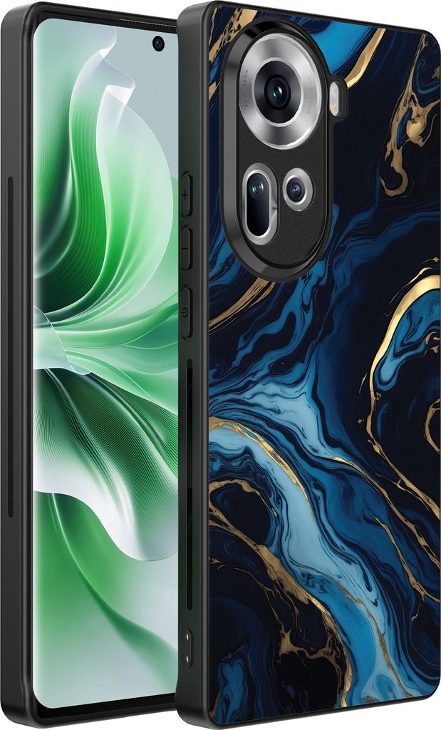 Smartphonica Handyhülle passend für Oppo Reno 11 mit Marmor aufdruck - TPU Rückseite Fall Gold Blau Marmor Design - Gold Blau