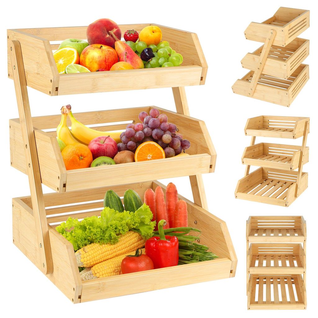 Panier à fruits en bambou avec 3 étages Panier à légumes Image du produit 