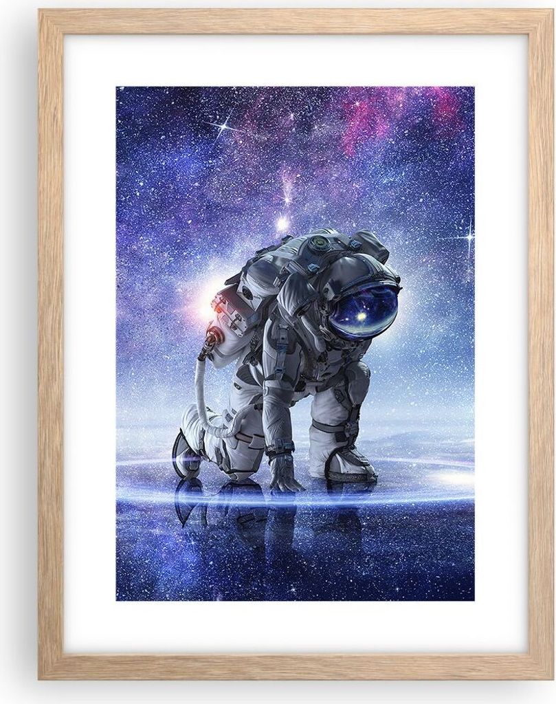 Gerahmtes Poster - Rahmen in heller Eiche - Kosmonaut Weltraum - 30x40 cm - Wand Bild - Wanddeko - Wandbilder - Wandposter - Bilderrahmen - Bilder ...