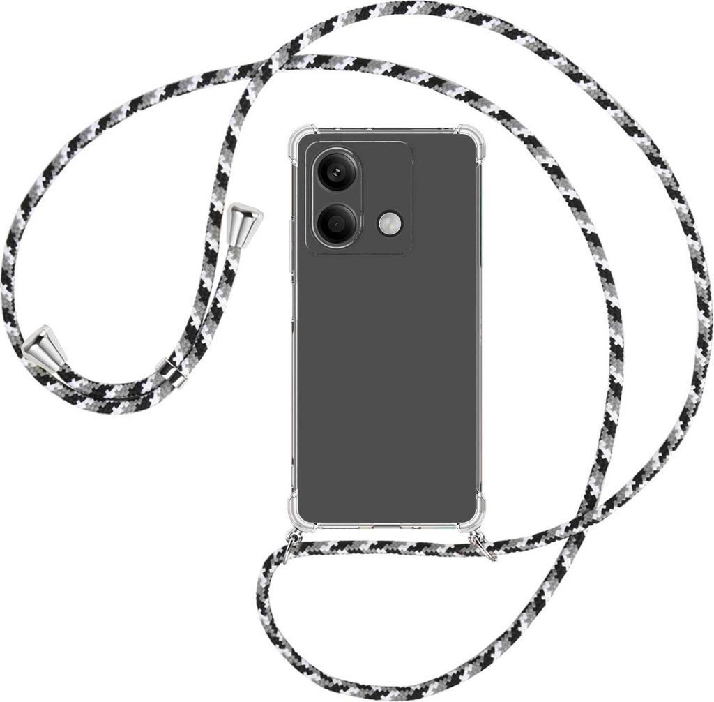 Handykette Backcover-Schutzhülle mit Band (Metall silberfarben) für Xiaomi Redmi Note 13 5G - schwarz/grau/weiß