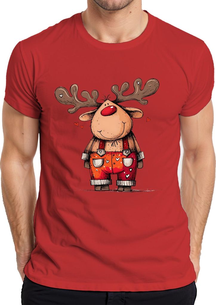 Niedliches Rentier Rudolf Rotnase Weihnachten Geschenk Kinder Herren T-Shirt, Rot, XL