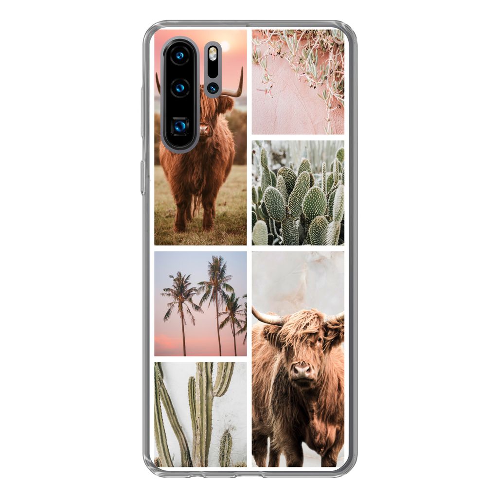 MuchoWow Handyhülle Schutzhülle Hülle für Huawei P30 Pro Schottischer Highlander - Sukkulente - Pastell Silikon Softcase Handy Hülle - Schut...