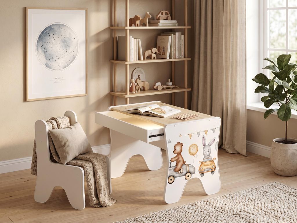 Kinderschreibtisch Set Artisan Eiche | Schreibtisch mit Stuhl, Schublade & Leuchte | Möbel-Set für Kinderzimmer inkl. Aufkleber