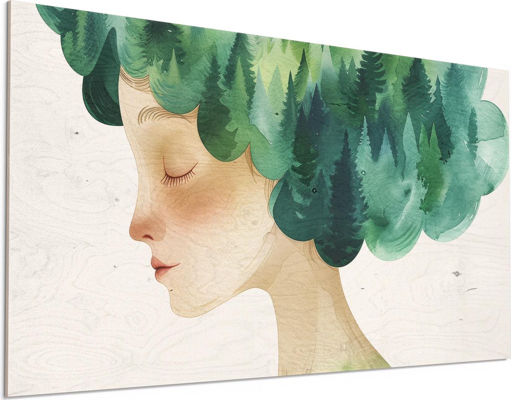 DEQORI Holzbild 100x50 cm 'In mir wohnt der Wald' Bild auf Holz Wandbild Kunstdruck