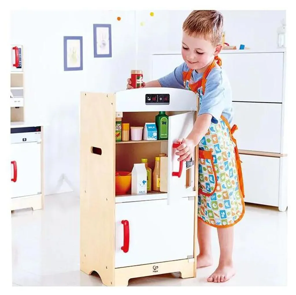 Hape Réfrigérateur-congélateur Blanc en Bois - Jouet d'Imitation Enfant