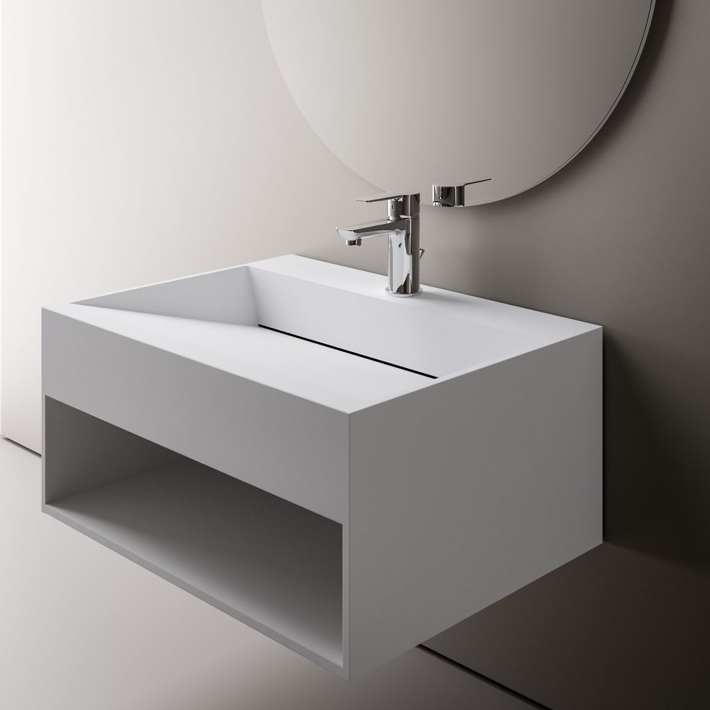 Wandwaschbecken TWG71 - Mineralguss - Weiß matt - mit Produktbild 