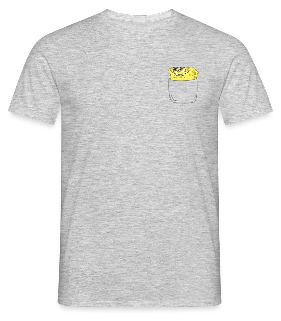 Spreadshirt SpongeBob Schwammkopf Brustmotiv Fanartikel Männer T-Shirt, 4XL, Grau meliert