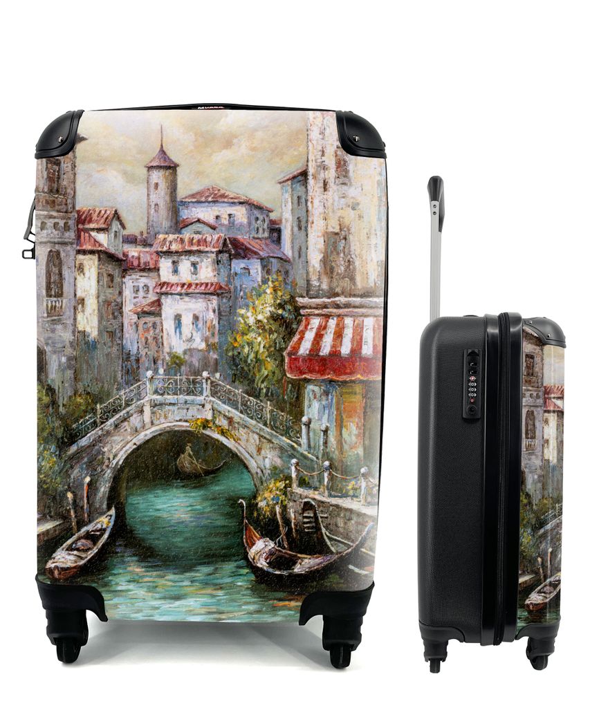 MuchoWow Koffer Handgepäck Trolley Rollkoffer Kleine Reisekoffer mit 4 Rollen - Gemälde - Öl - Wasser - Graben - Italien - Cabin Size < 55x40x...
