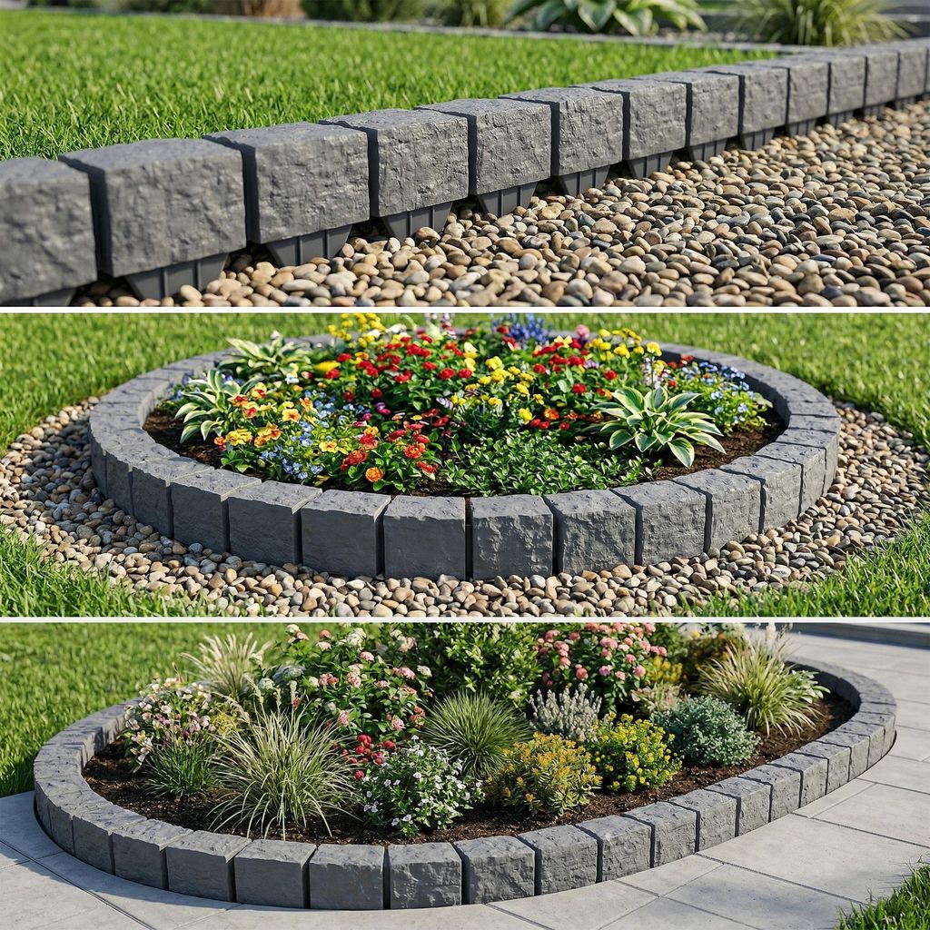 GARDENIX Rasenkante 2.4 m Granit Pflastersteine Optik Grau