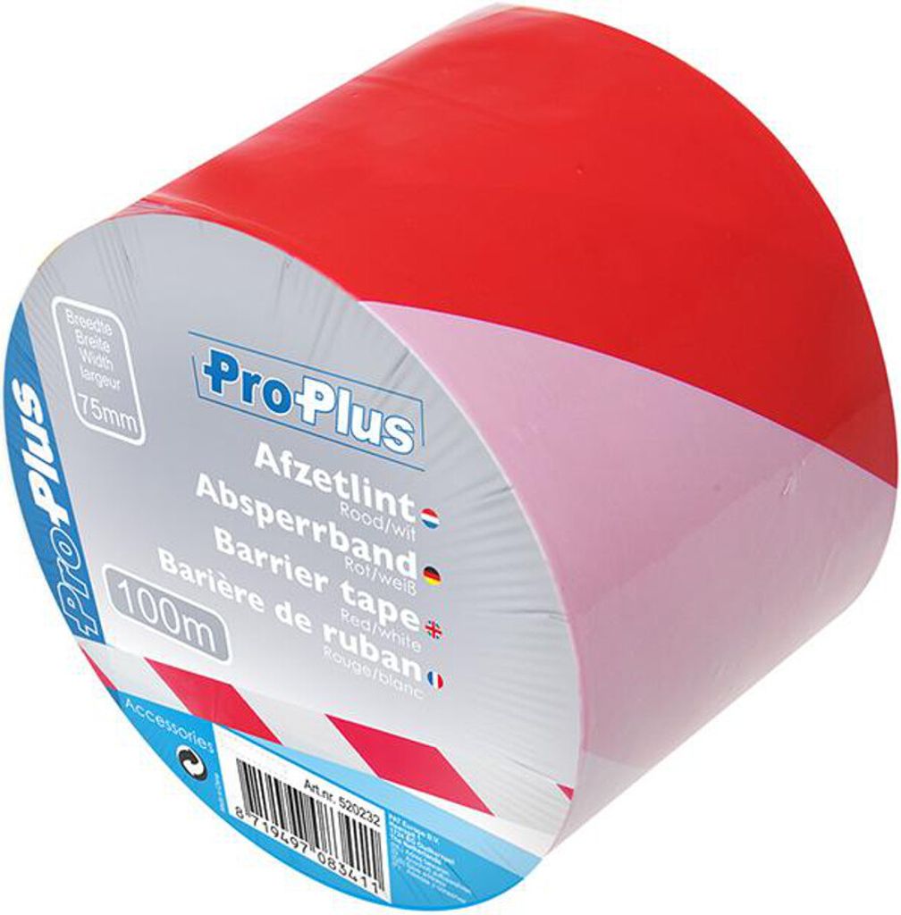 Absperrband 100 Meter Flatterband B75mm Warnmarkierung 30mu Warnband Trassenband Rot, Weiß