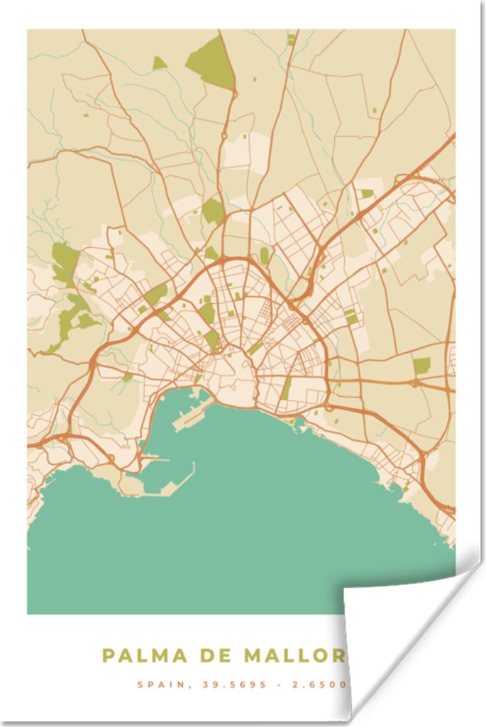 MuchoWow Poster Karte - Mallorca - Stadtplan - Vintage 40x60 cm - Plakate für die Wand - Poster Babyzimmer