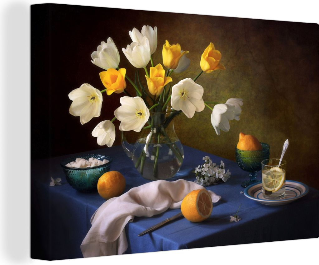 OneMillionCanvasses - Leinwandbilder - 150x100 cm, Stillleben - Farben - Tisch, Wandbilder Kunstdruck Wanddekoration