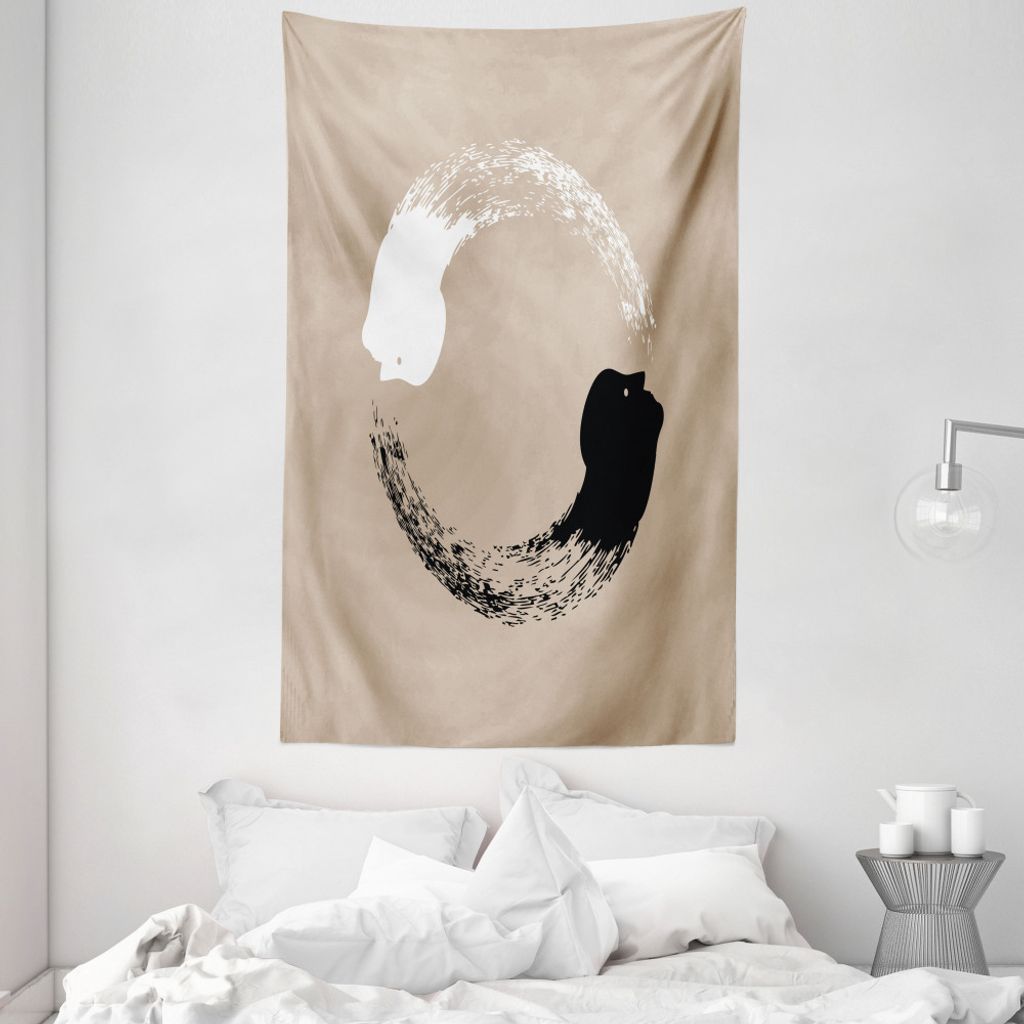 ABAKUHAUS Yin und Yang Wandteppich und Tagesdecke, menschliche Portraits aus Weiches Mikrofaser Stoff Waschbar ohne Verblassen Digitaldruck, 140 x ...