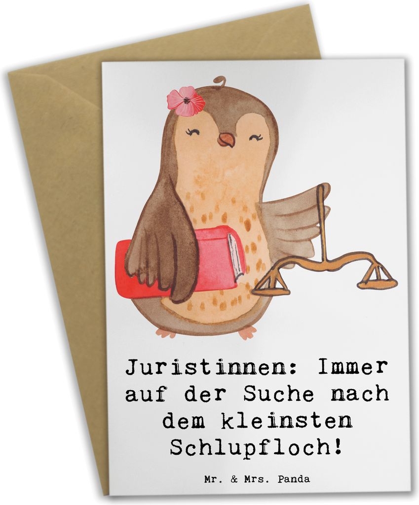 Mr. & Mrs. Panda Klappkarte Juristin Schlupfloch - Weiß - Geschenk, hochzeitskarten, osterkarten, Berufsalltag, Rechtswissenschaft, Berufsprodukte...