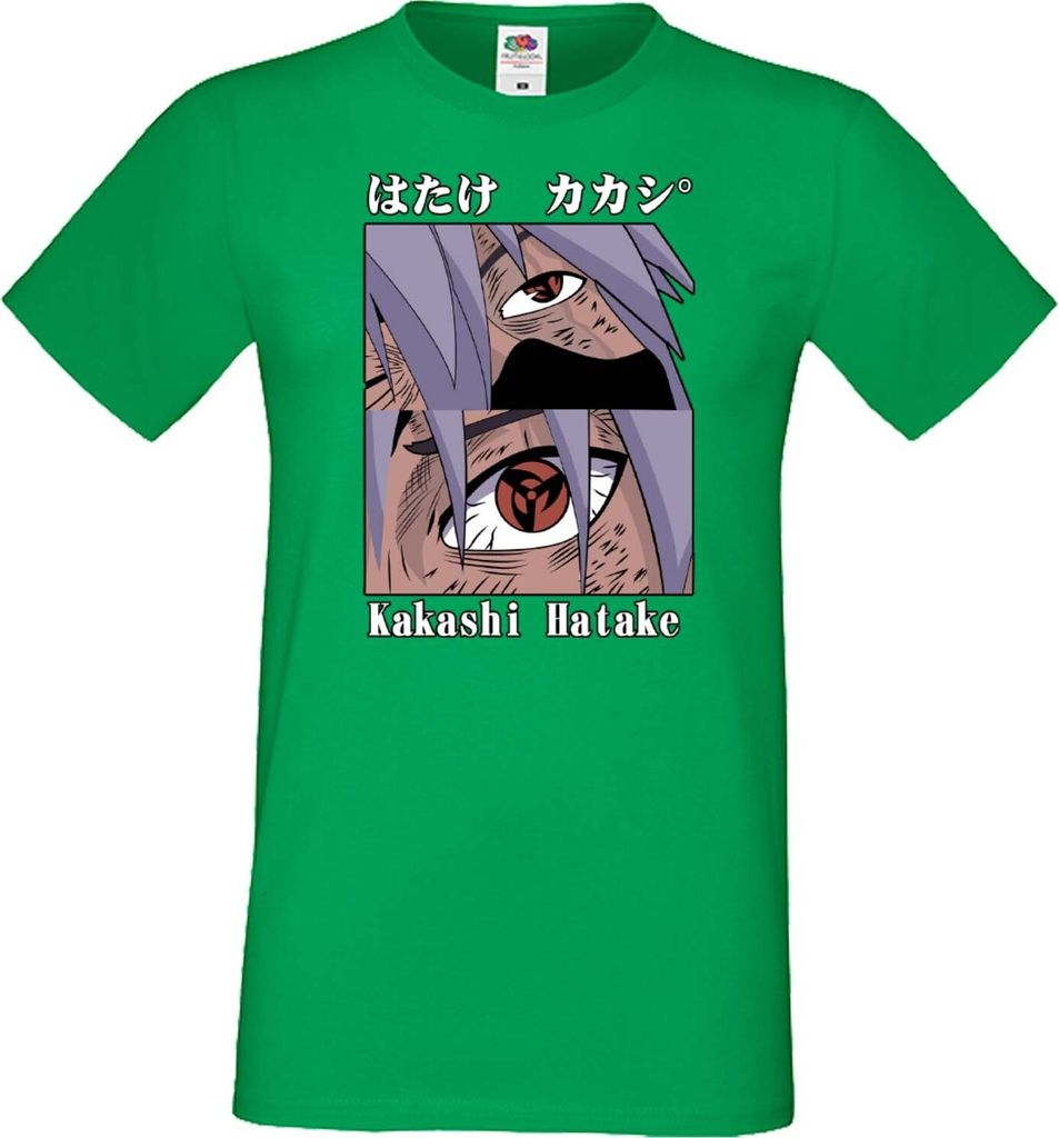 Herren T-Shirt Japan Manga Animation Comics Naruto Kakashi Hatake Sharingan Var-036 Kakashi Sharingan, Man 3XL / Grün