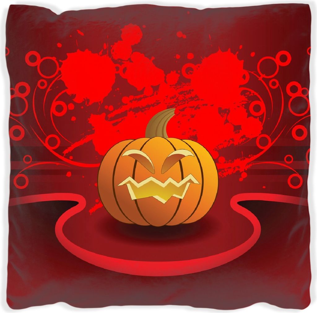 Wallario Premium Kissen, weiche Oberfläche, mit Motiv Geschnitzter Halloween-Kürbis im Comic Stil, Größe: 40 x 40 cm, mit weißer Rückseite