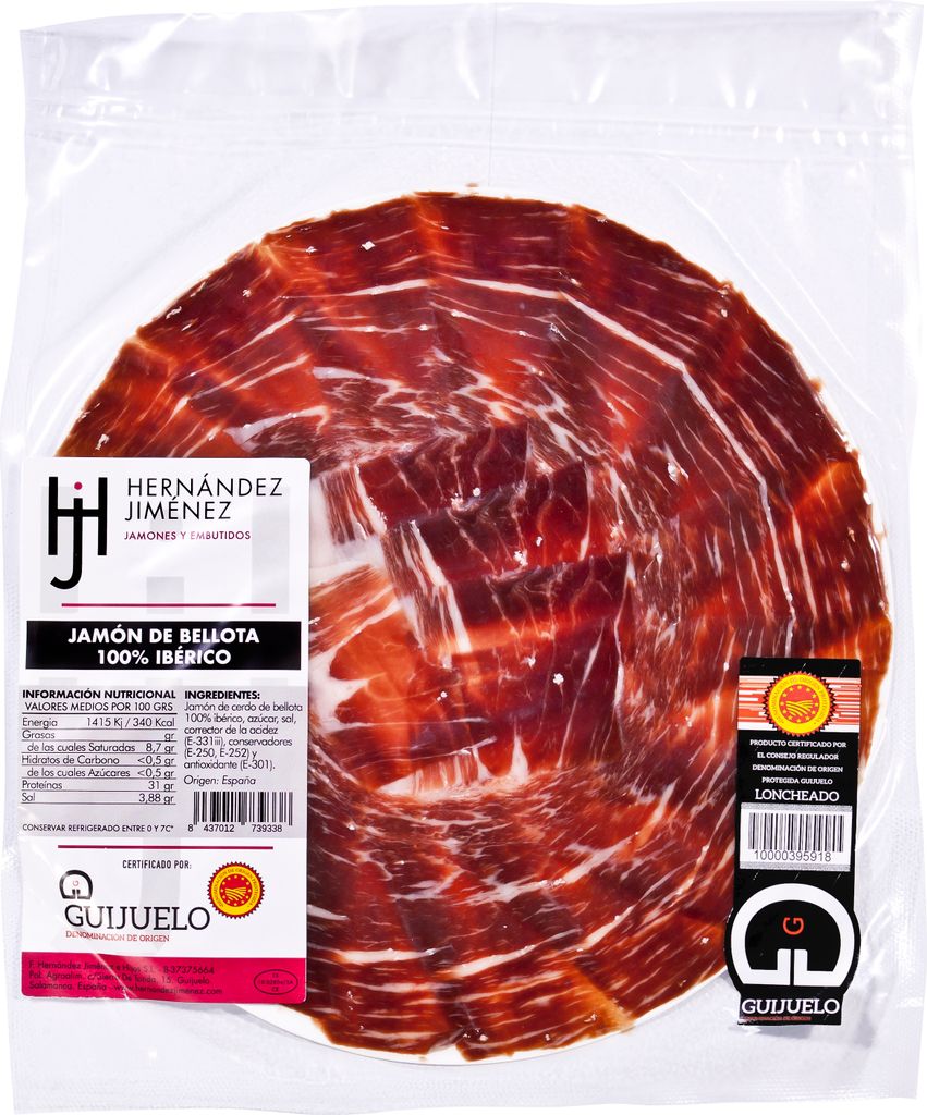 Pata Negra Jamon de Bellota 100% Iberico g.U. per Hand geschnitten, Eichelfütterung, von freilaufenden Schweinen, Hinterschinken