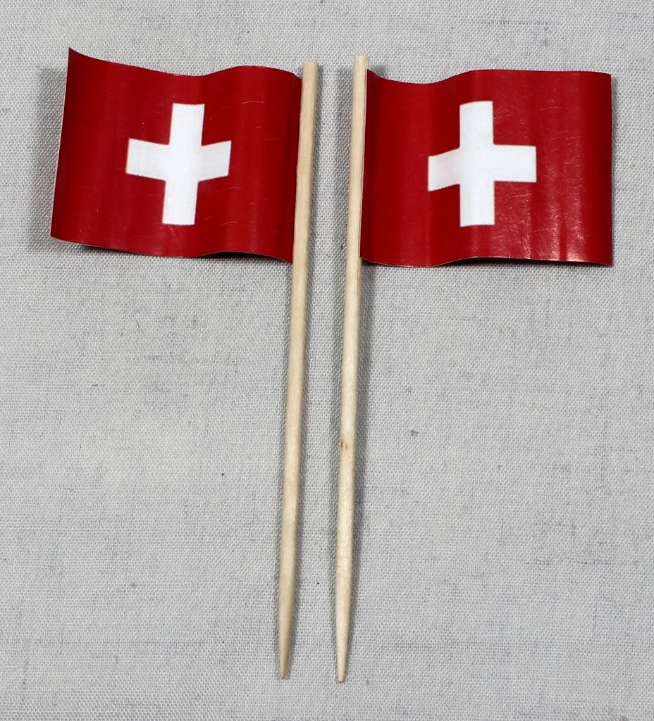 Party-Picker Flagge Schweiz rechteckig Papierfähnchen in Spitzenqualität 25 Stück Beutel
