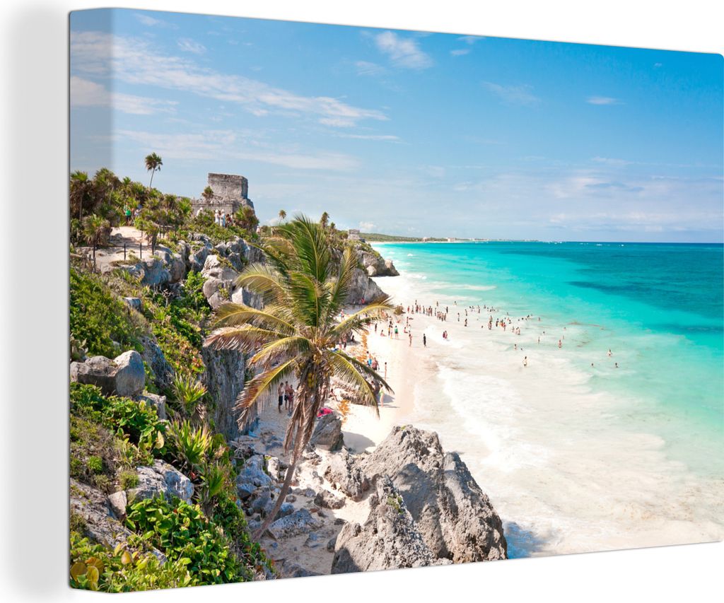 OneMillionCanvasses - Leinwandbilder - 140x90 cm, Blick auf den Strand von Tulum in Mexiko, Wandbilder Kunstdruck Wanddekoration - Foto auf Leinw...