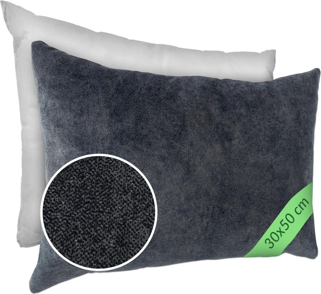Dekokissen MAGIC atmungsaktiv mit Füllung Kissenbezug Velour mit Reißverschluss 30x50cm Einfarbig Meliert-Optik UNI Anthrazit