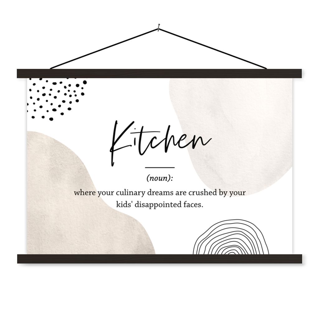 MuchoWow Textilposter Sprichwörter - Definition Küche - Zitate - Küche - Wörterbuch 150x100 cm mit schwarzem Rahmen - Schlafzimmer