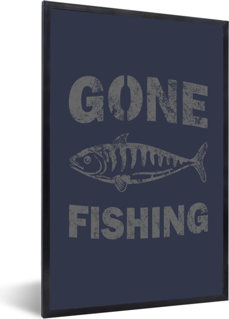 MuchoWow MuchoWow Gerahmtes Poster Vintage - Fisch - Blau 40x60 cm - Poster mit zchwarzem Bilderrahmen - Papierdruck - Wandbilder