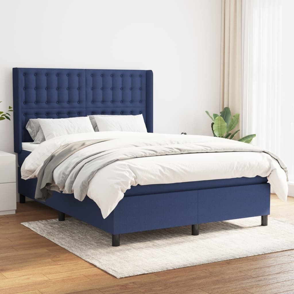 The Living Store Boxspringbett mit Matratze Blau 140x200 cm Stoff