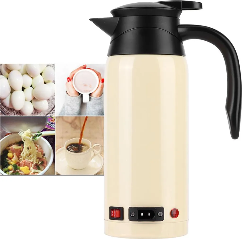Bouilloire électrique de voiture 800ml 12V 24V Beige avec Allume-cigare